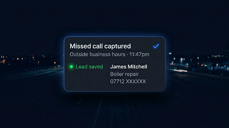 Nexora AI — missed call captured notification